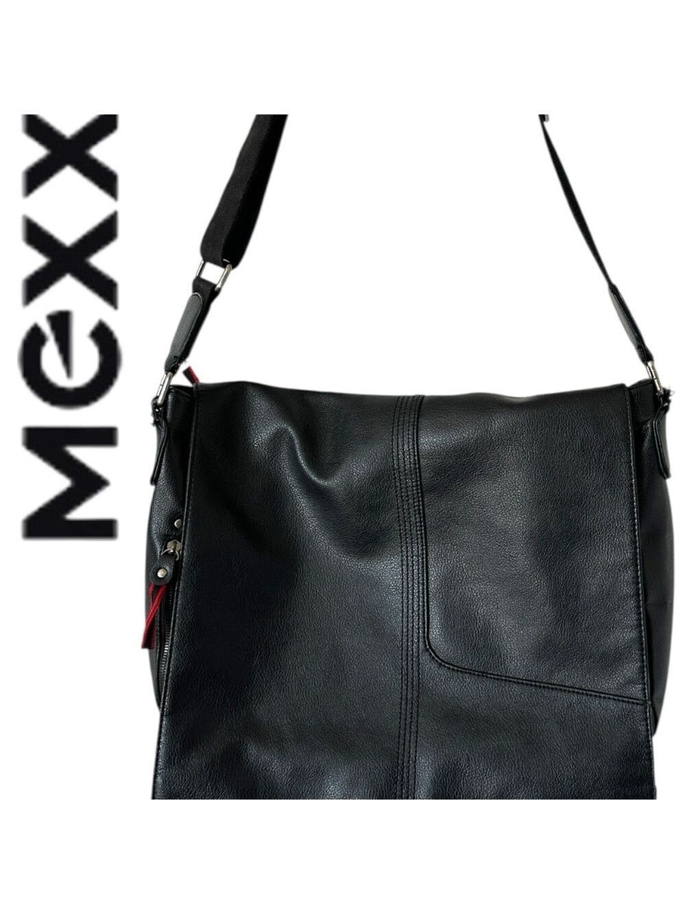 Mexx Black Leather Messenger Bag